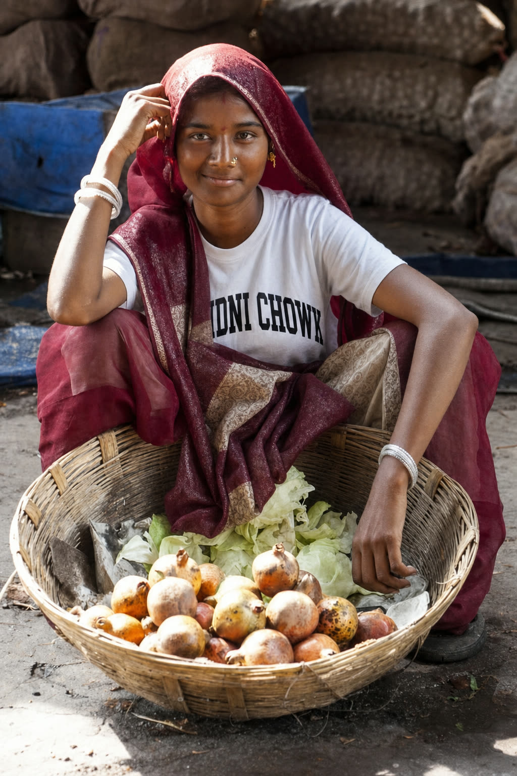A vegetable seller in the Chandni Chowk tee